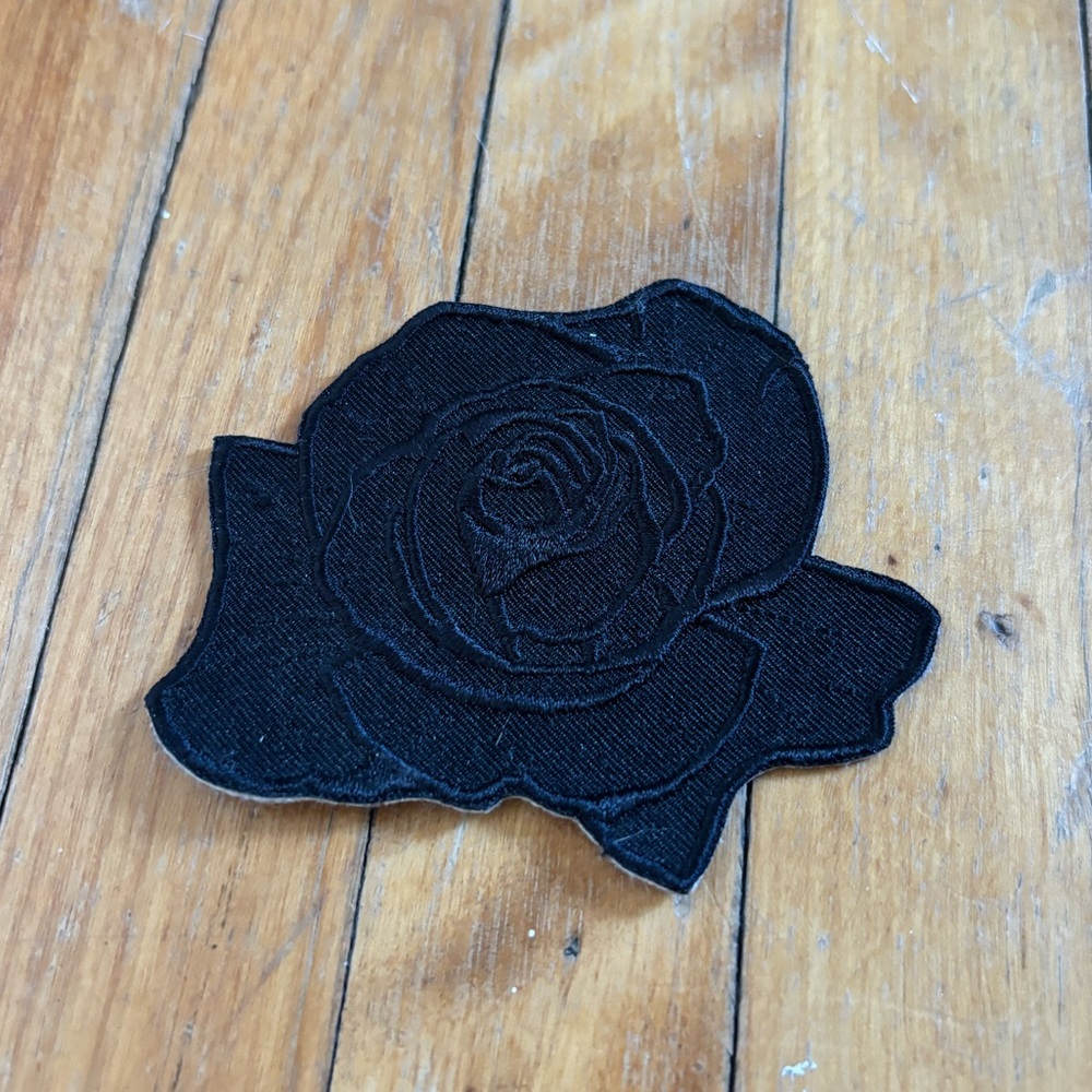 Black Embroidered Rose Patch